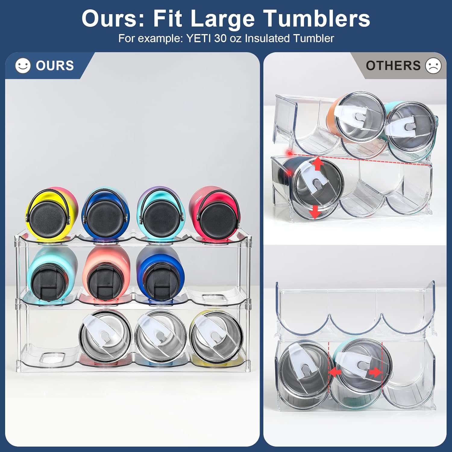 3 Tier Stackable Water Bottle Organizer - 12 Cup Holder for Large Bottles