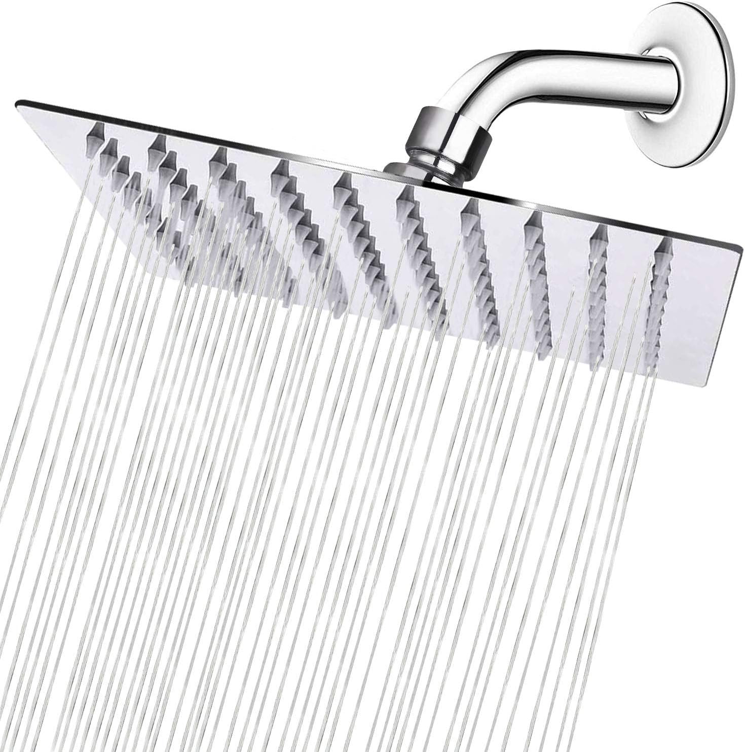 NearMoon 8 Inch Square Rain Shower Head - Chrome Finish High Pressure Easy Install