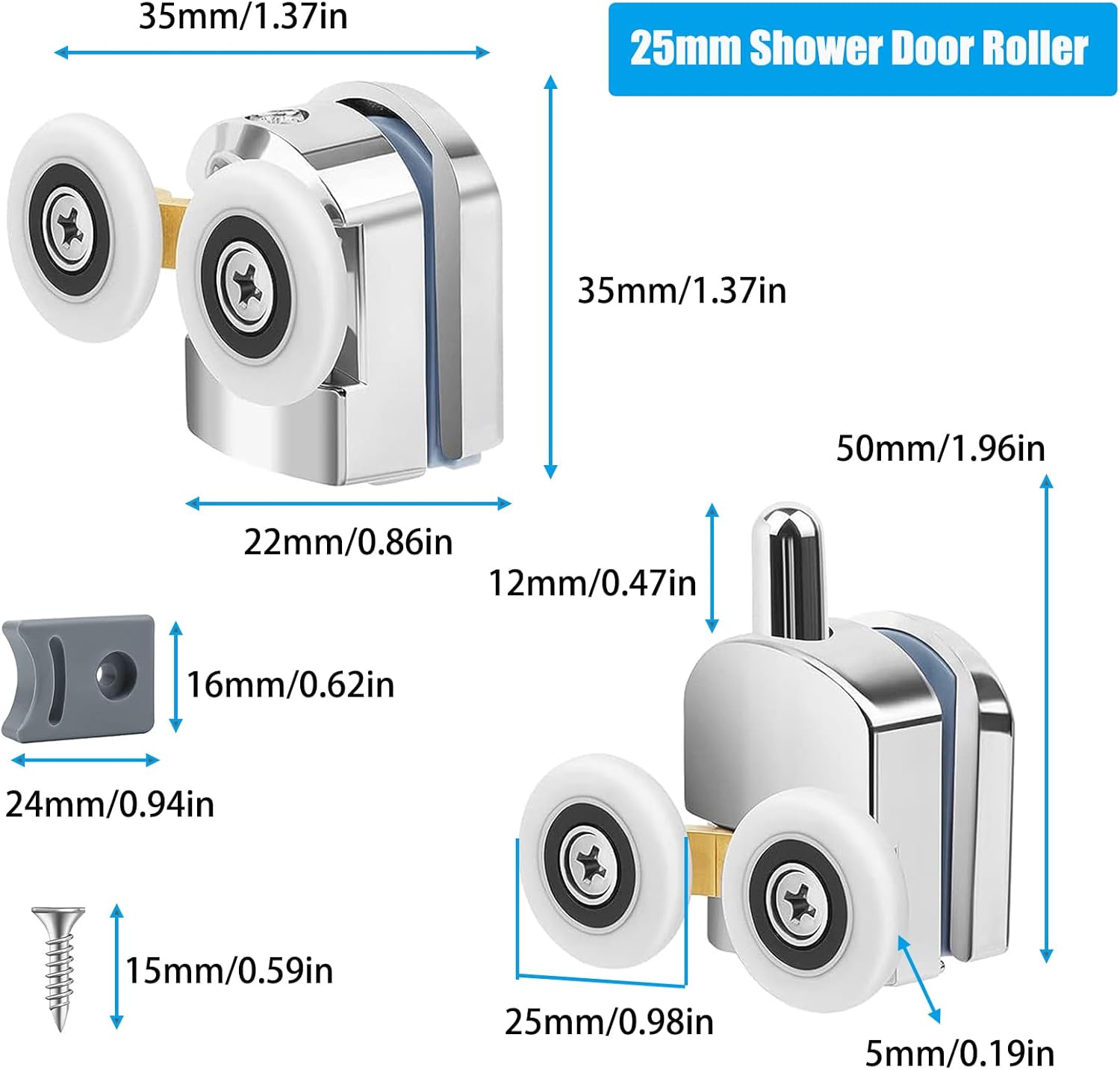 Cokritsm 25mm Shower Door Rollers 4-Pack