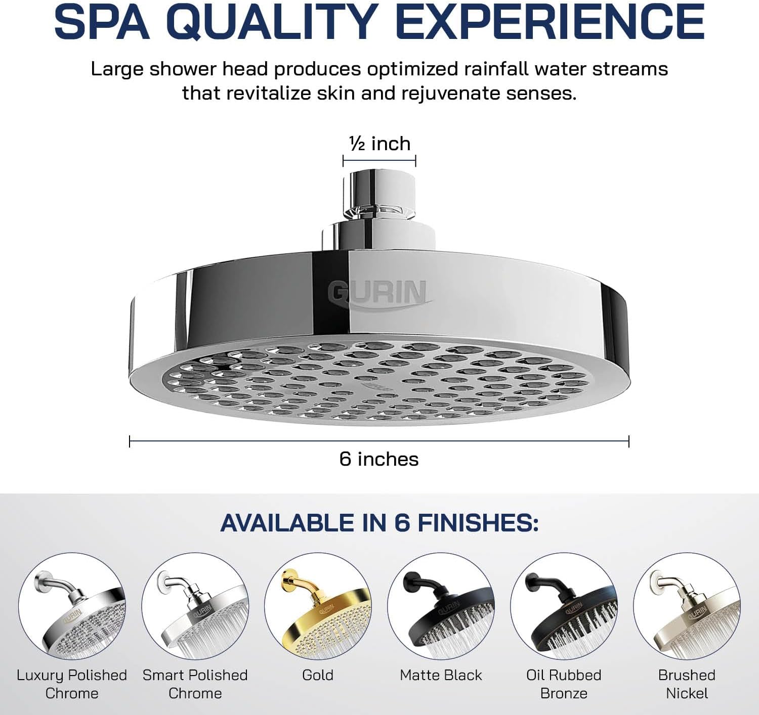 GURIN High Pressure Rain Shower Head with Chrome Finish