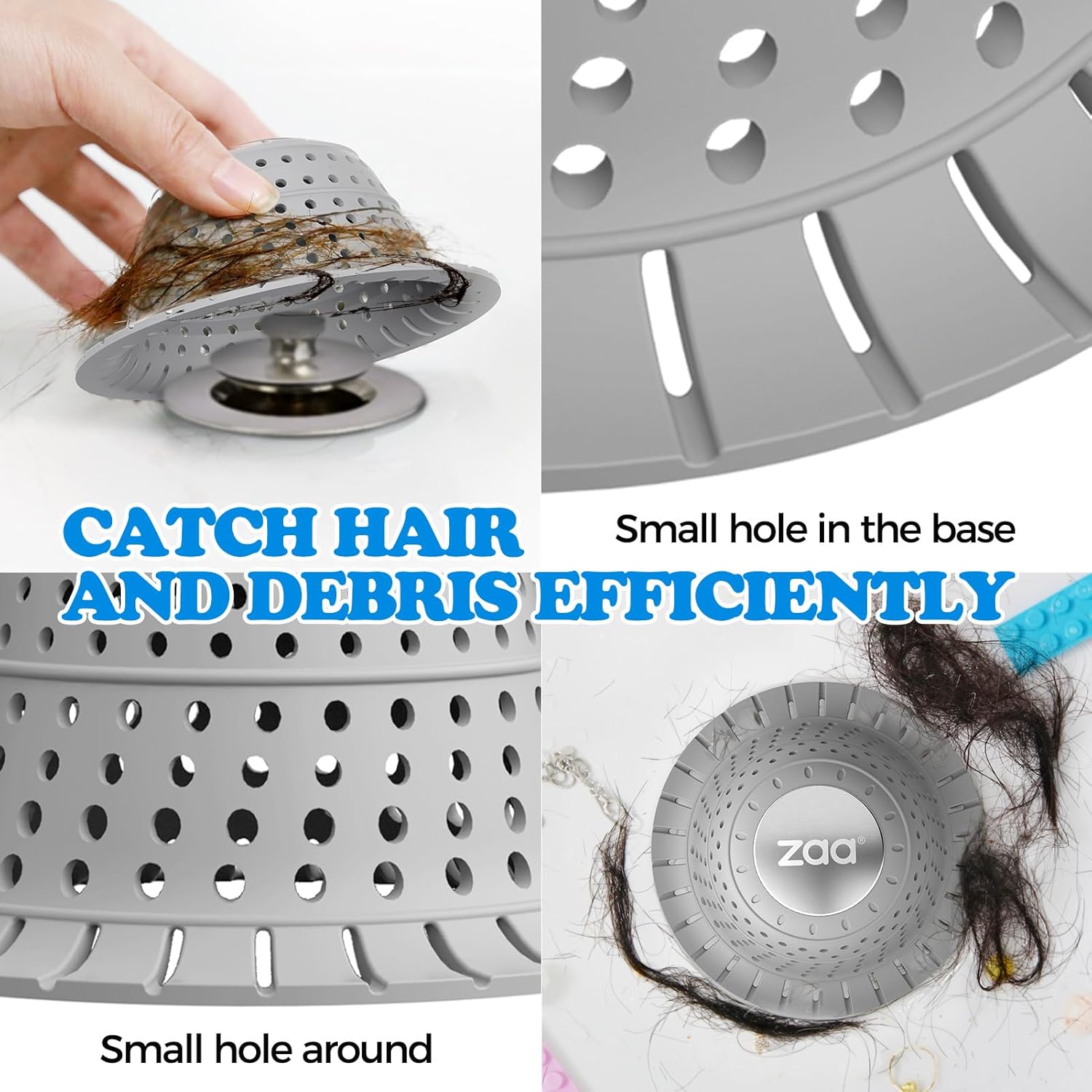 Zaa 2 Pack Silicone Collapsible Drain Hair Catcher 1
