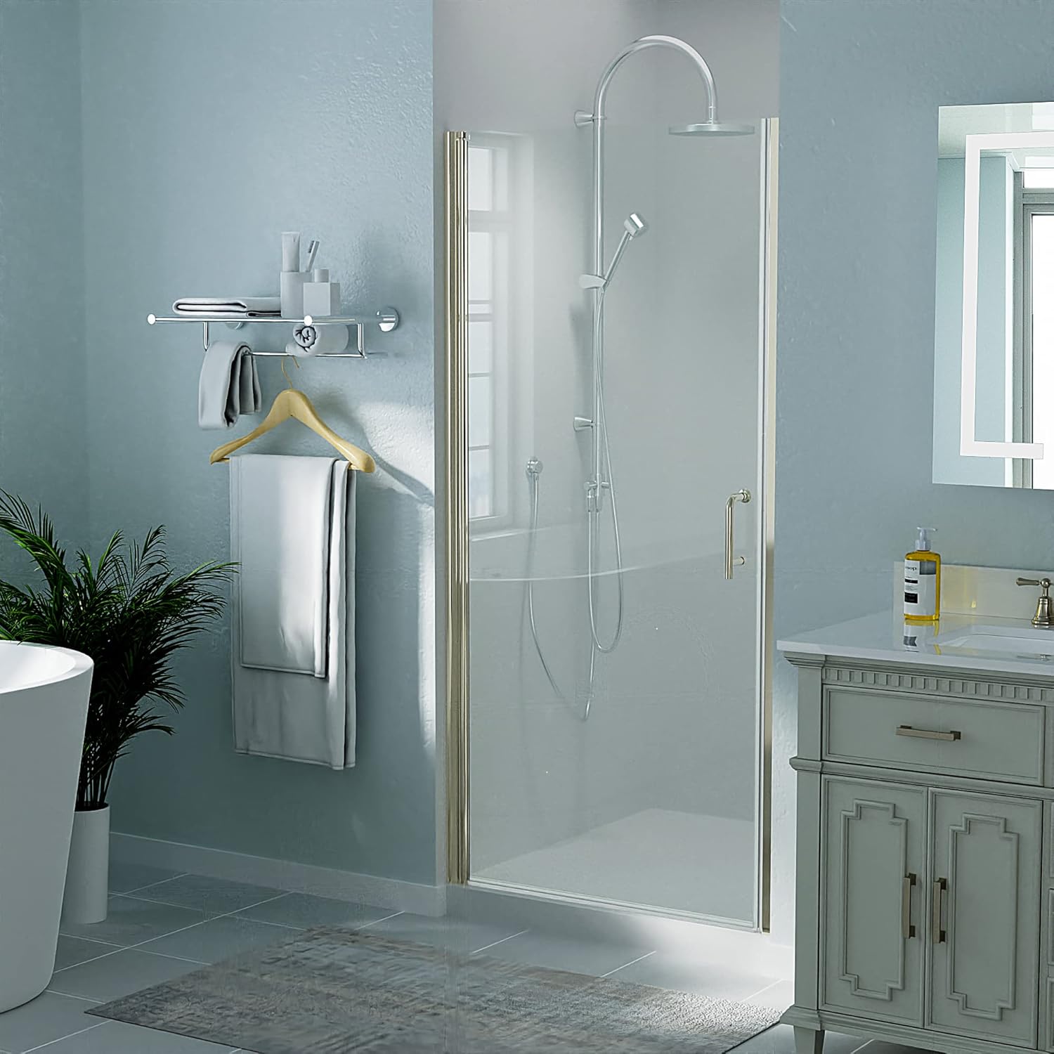 ExBrite Pivot Frameless Shower Door 36-375x72in Brushed Nickel