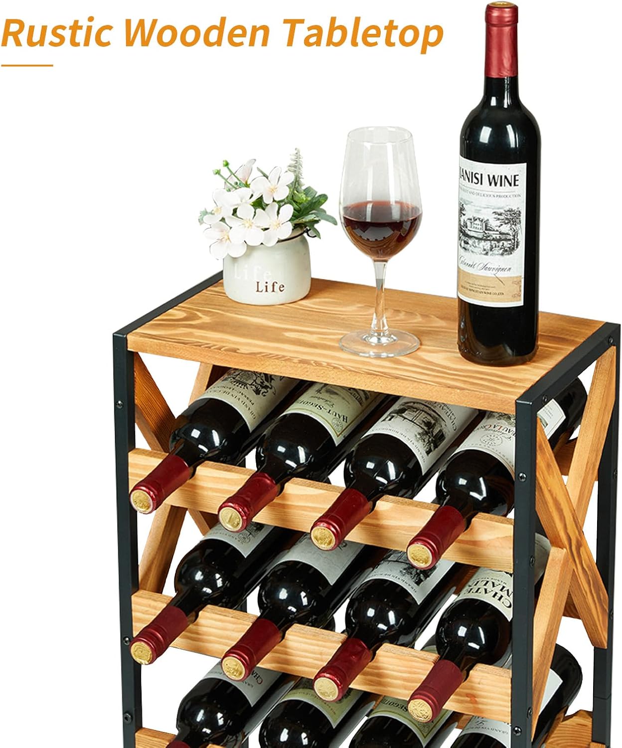 LUMAMU 20 Bottle Freestanding Wood Wine Rack