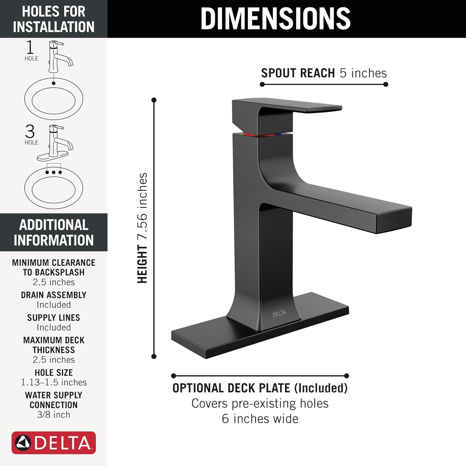 Delta Faucet Velum Single Hole Bathroom Faucet in Matte Black