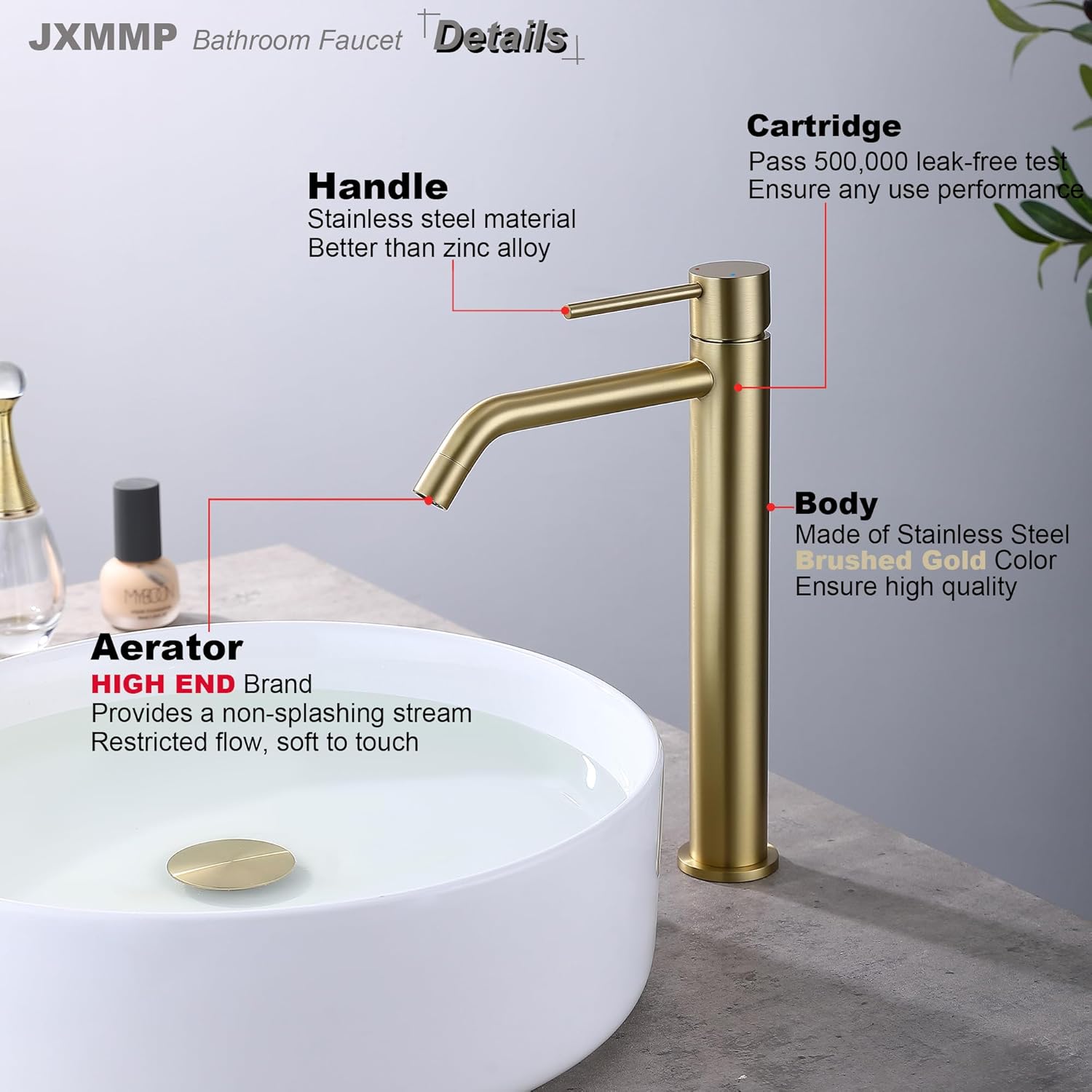 Brushed Gold Vessel Sink Faucet Single Handle