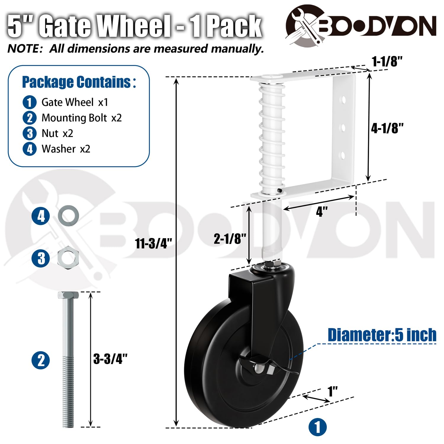 BOODVON 5 Inch Heavy Duty Gate Caster with Side Brake