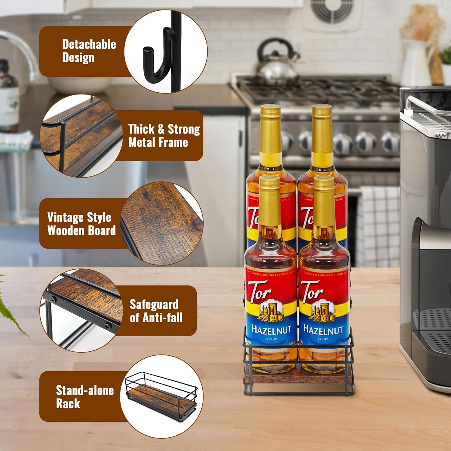 AUATRONNE 4 Bottle Coffee Syrup Organizer Rack 1