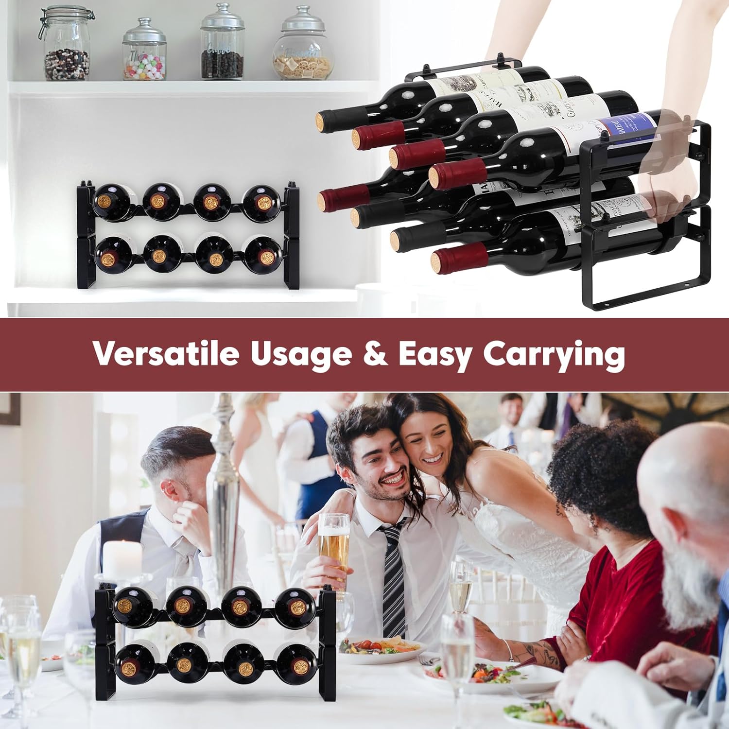Stackable Wine Rack with 3 Installation Styles