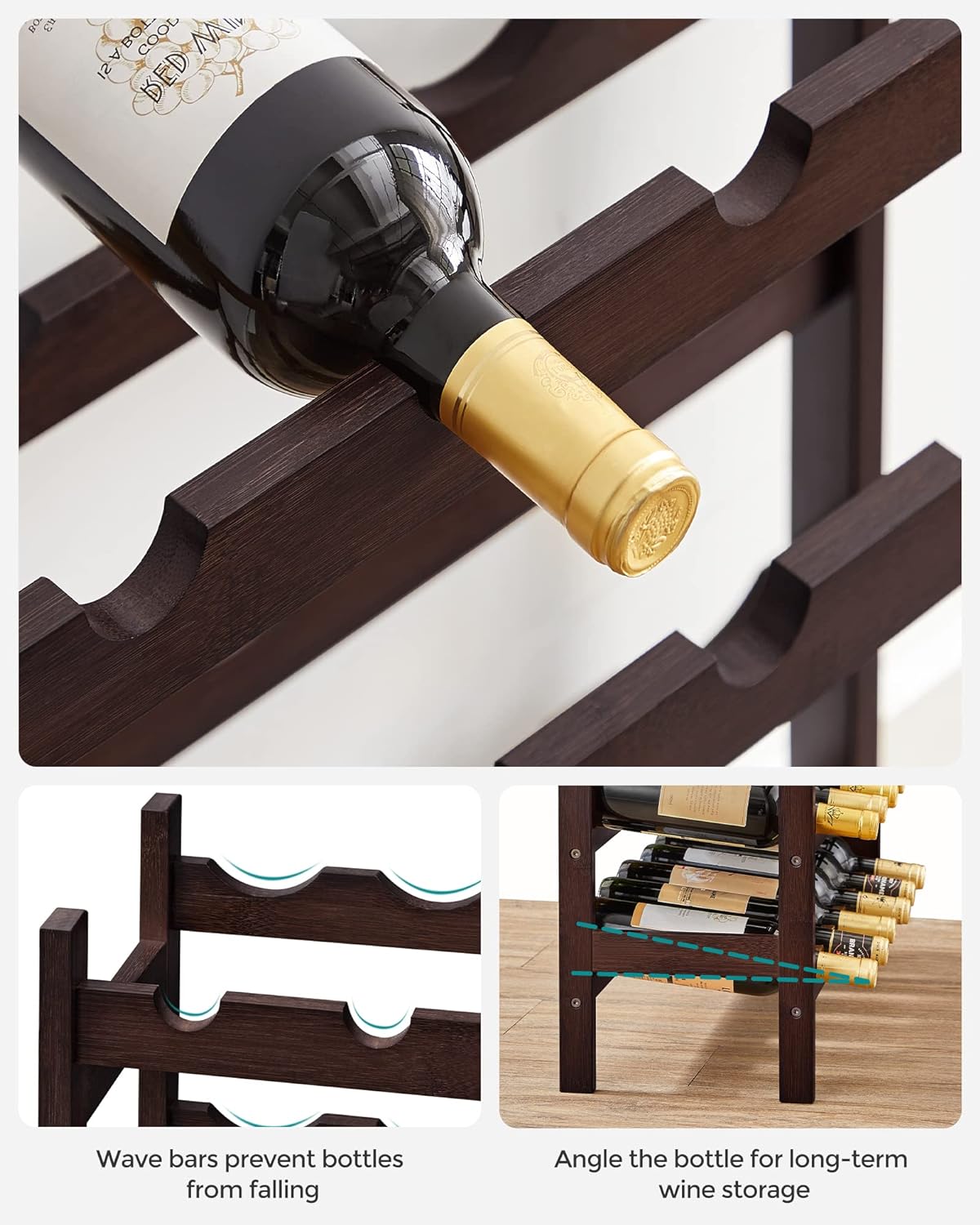 SONGMICS 30-Bottle Freestanding Bamboo Wine Rack 1