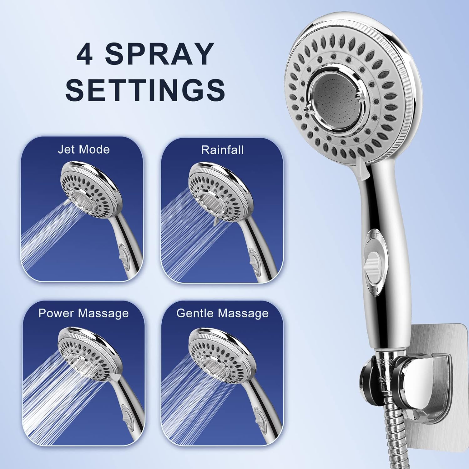 JIEYUMJ Shower Head Set with 9 Adapters 79 Hose 4 Spray Modes