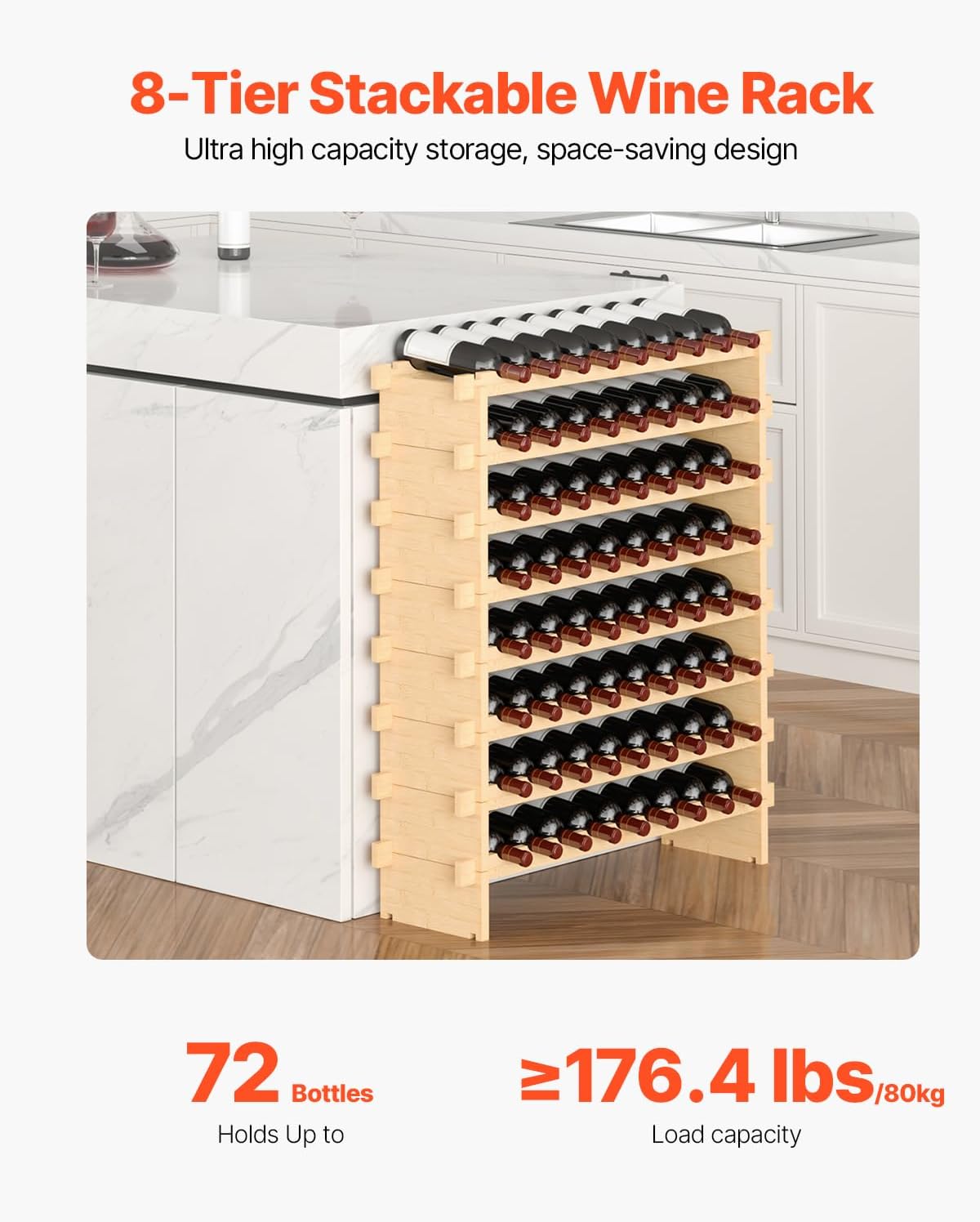 VEVOR 8-Tier Stackable Wine Rack for 72 Bottles