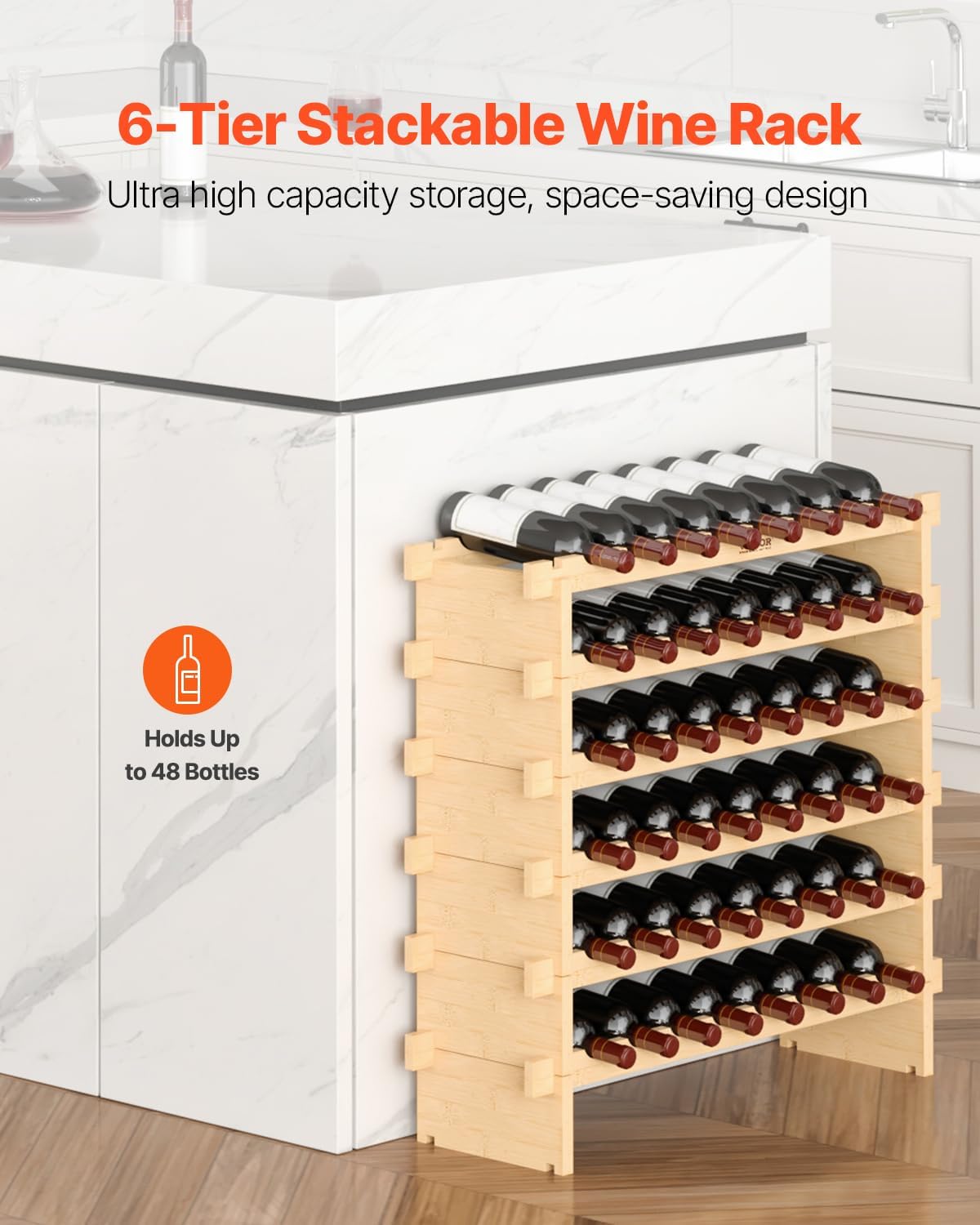 VEVOR 6-Tier Bamboo Wine Rack for 48 Bottles