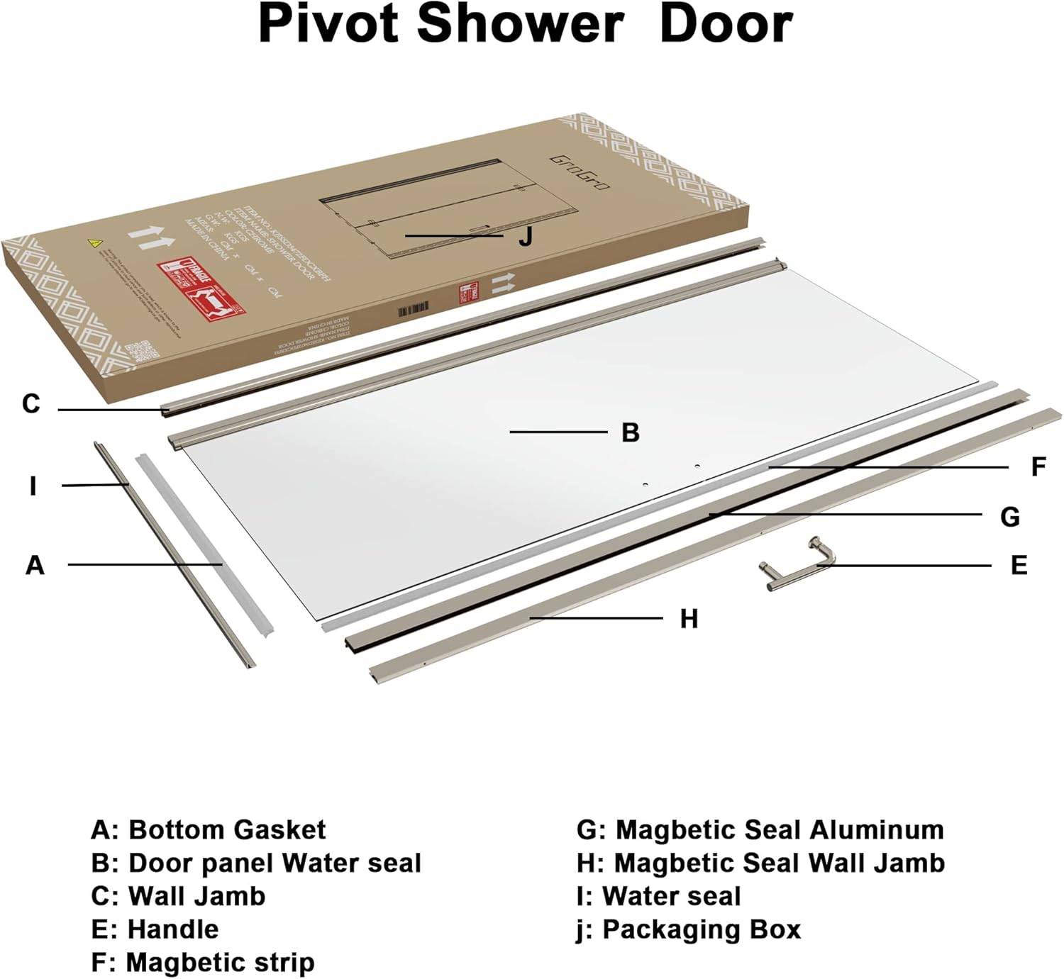 ExBrite Pivot Frameless Shower Door 36-375x72in Brushed Nickel