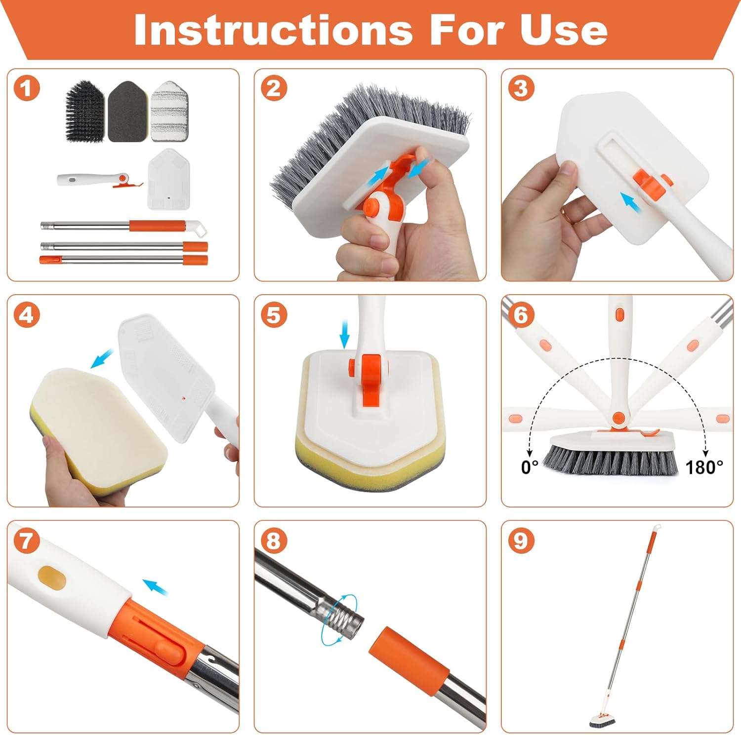 MOSEN 3 in 1 Long Handle Scrub Brush Set