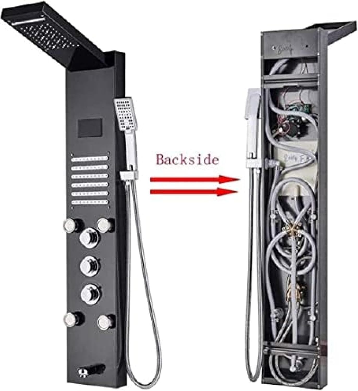 TECKI Shower Panel Column with 5 Functions Hydromassage and Handheld Shower - Gold Black