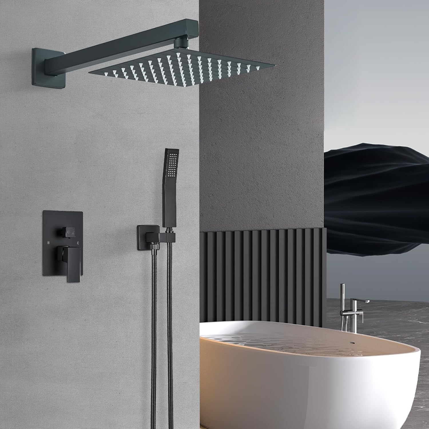 Ackwave Matte Black Rain Shower System Set