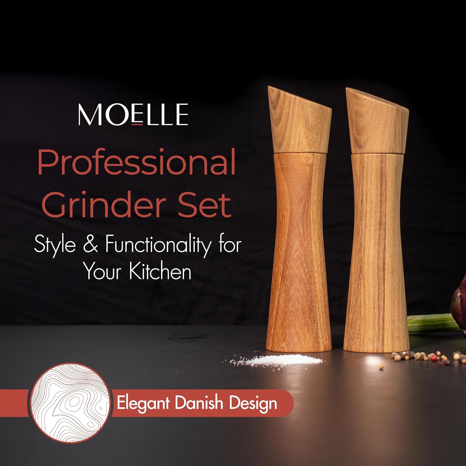 MOELLE Premium Teak Salt Pepper Grinders Set