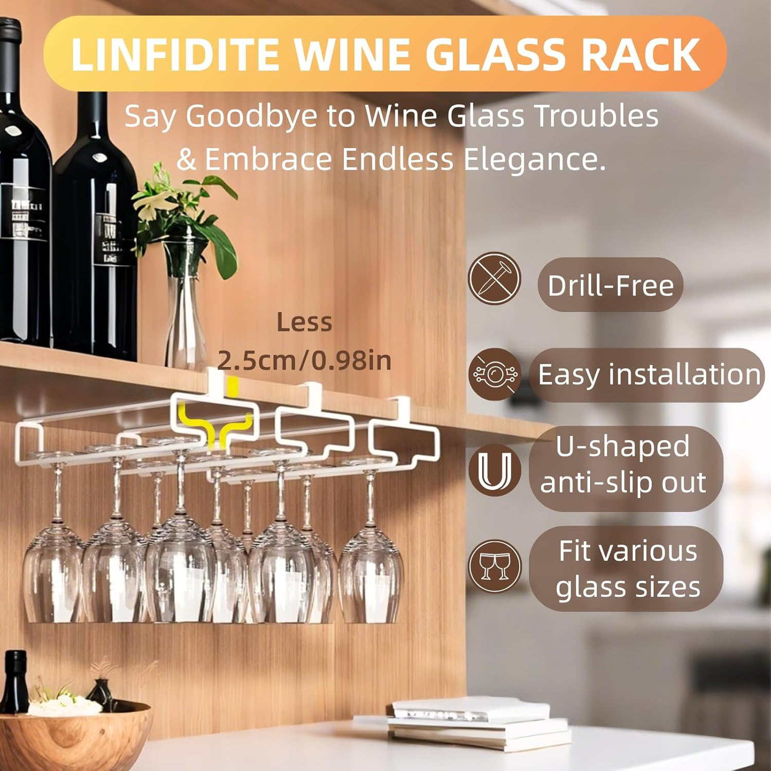 LINFIDITE 2 Pack Wine Glass Holder Stemware Rack