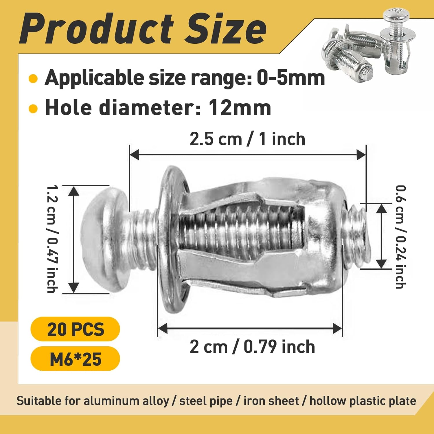 20Pcs M6 x 25 Hollow Door Anchor Set