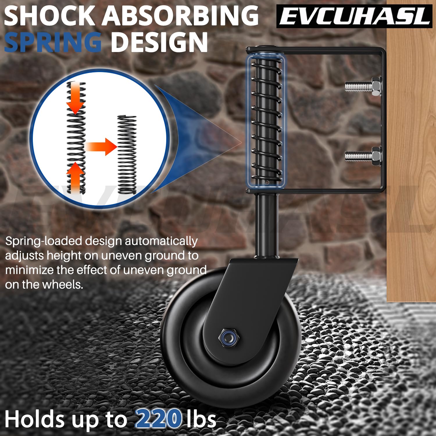 43 Spring Loaded Gate Caster Wheel with Bearing 2 Pack
