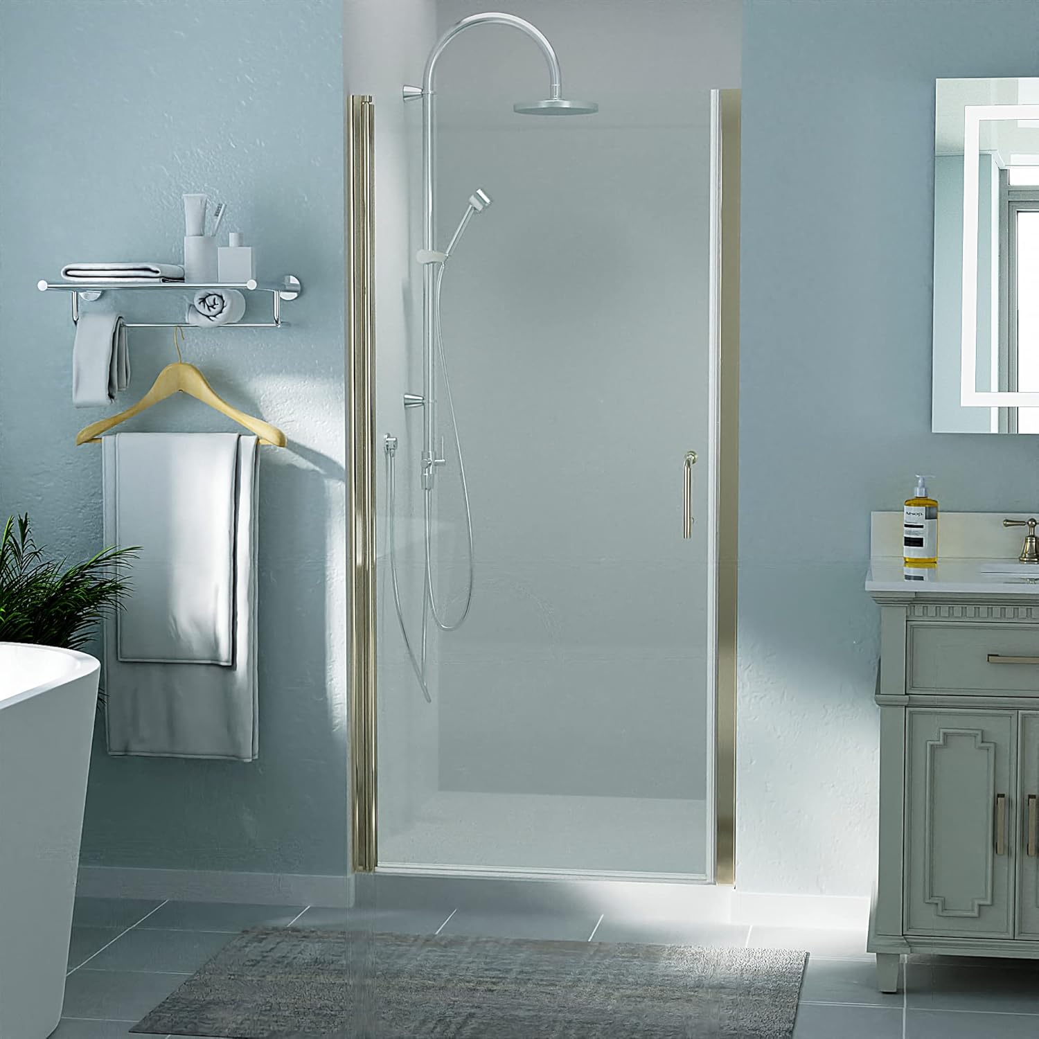 ExBrite Pivot Frameless Shower Door 36-375x72in Brushed Nickel