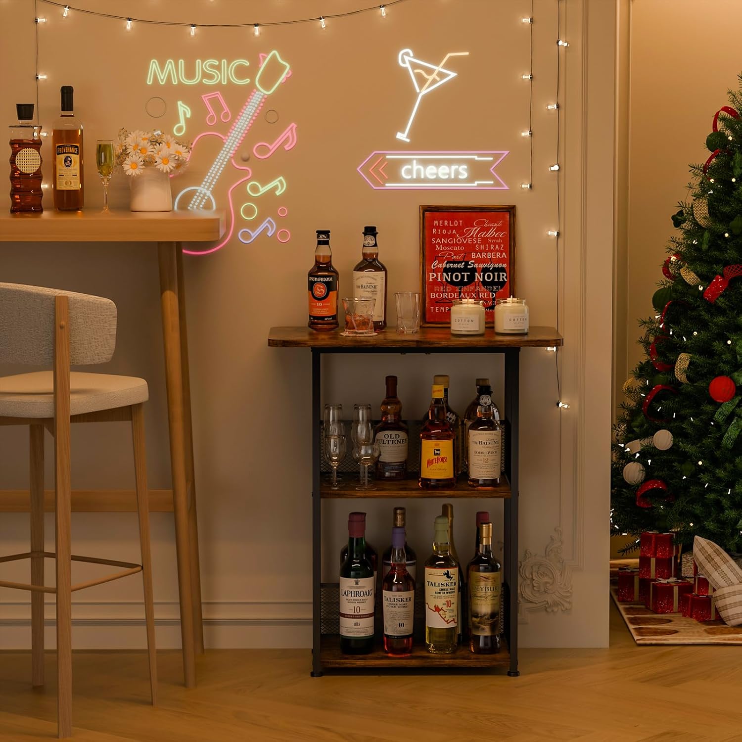 Eyteenokk 3 Tier Freestanding Whiskey Rack with T-Shape Countertop