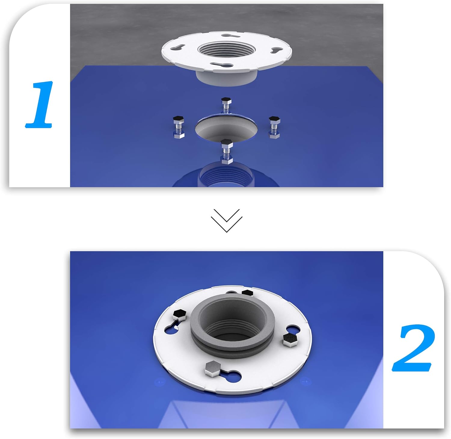 USHOWER 2 Inch Drain Base Flange with Rubber Coupler - White