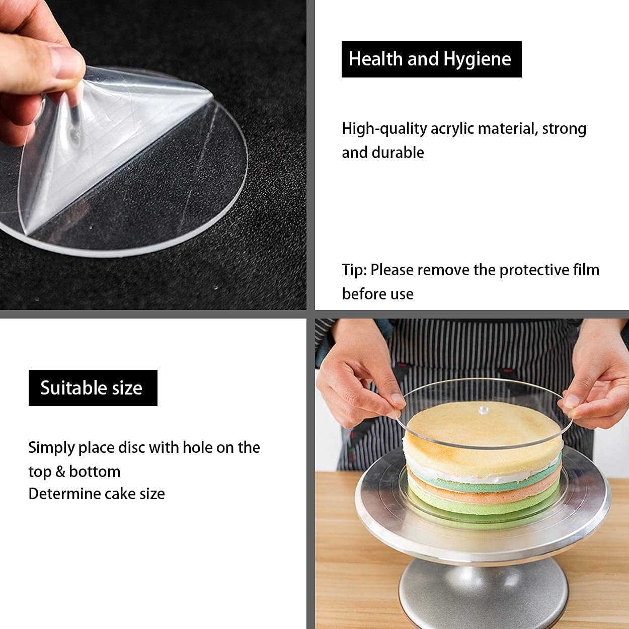 Boyun Clear Acrylic Cake Discs Set with Dowels and Icing Scraper