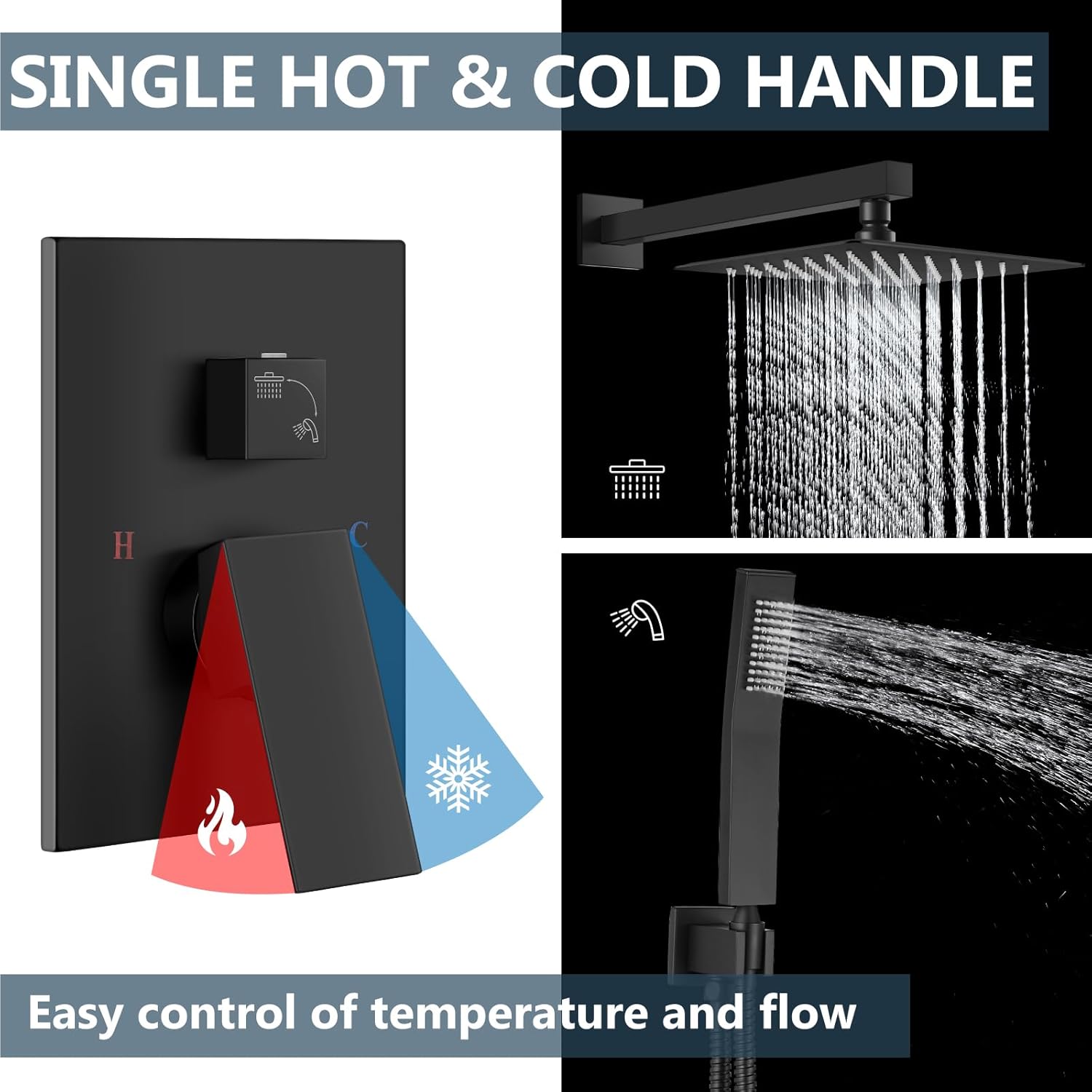 Aolemi Matte Black 8 Inch Wall Mount Shower Head Set