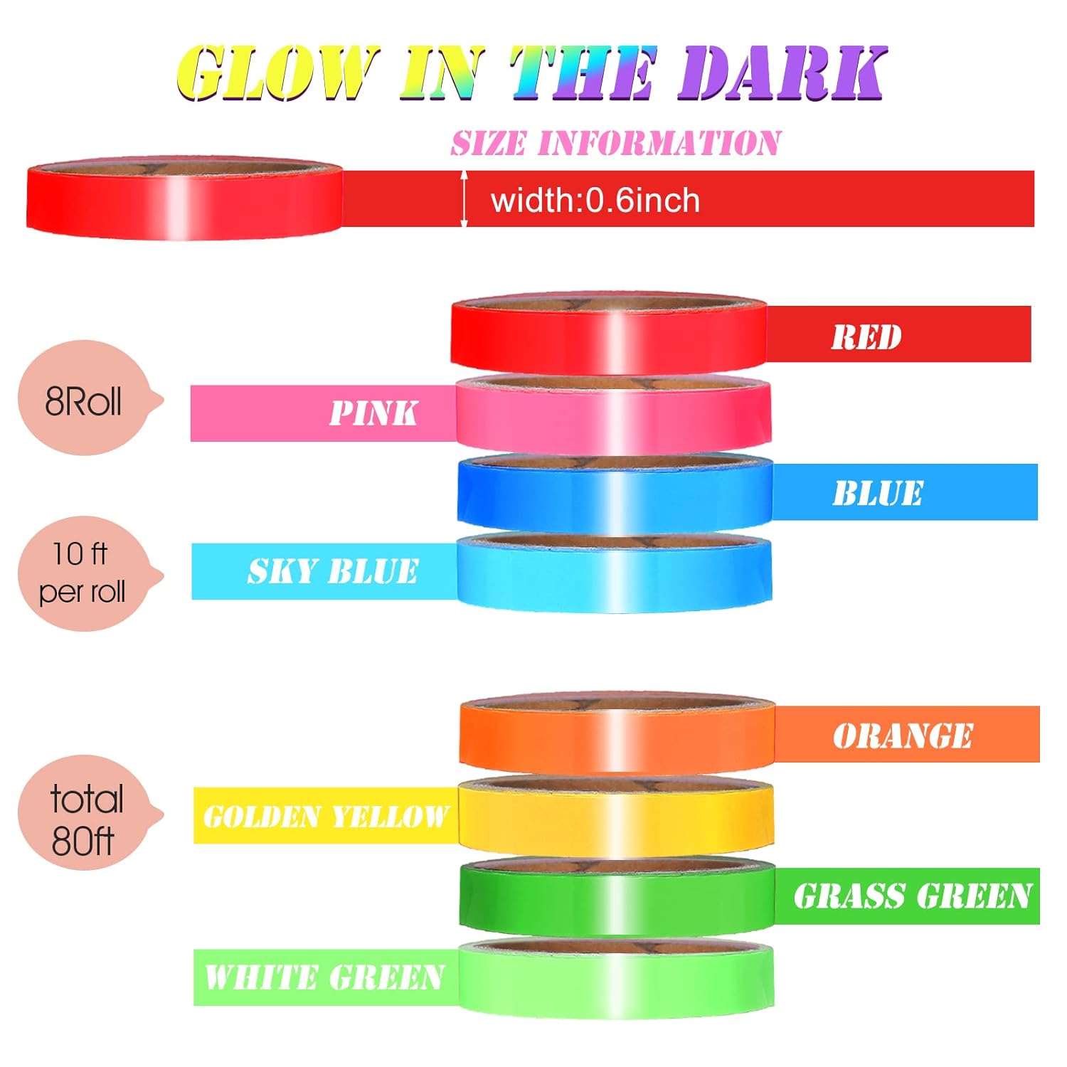 Spakon 8 Pieces Glow in The Dark Tape 80 Feet Waterproof