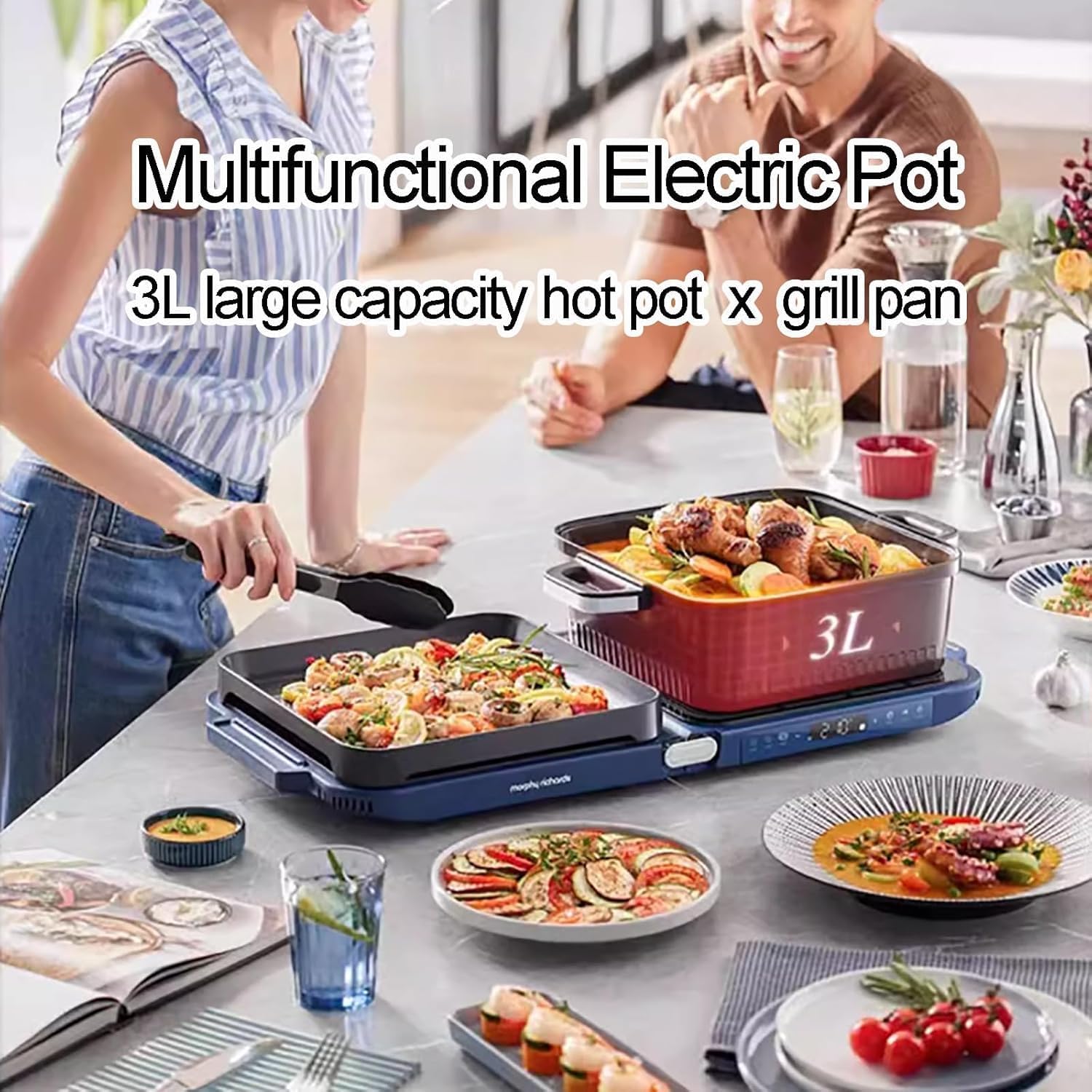 Electric Indoor Grill Hot Pot with Dual Temperature Control