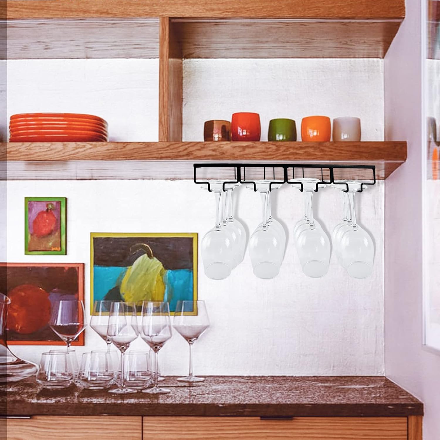 Wine Glass Rack 2 Pack - 4 Rows Black Metal Storage Hanger