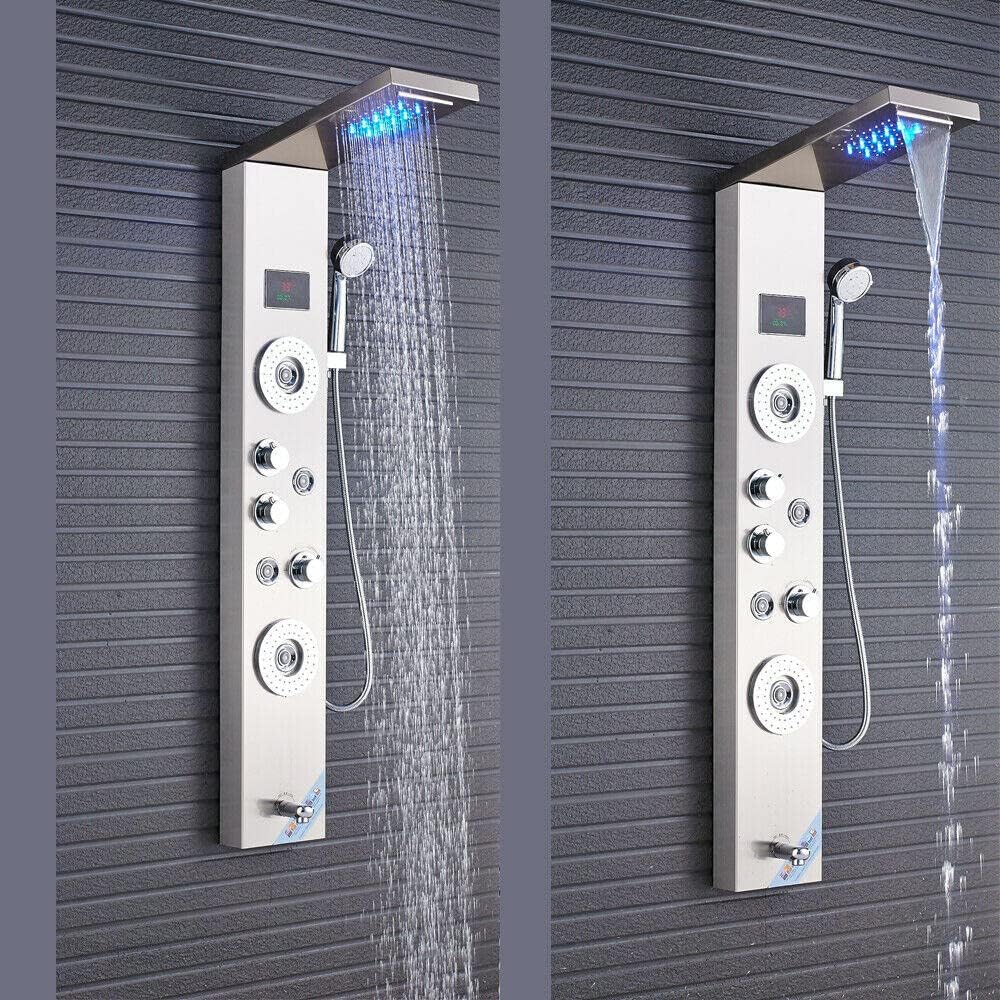 Gougeltd Stainless Steel Shower Panel Tower System with LED Water Temperature Display