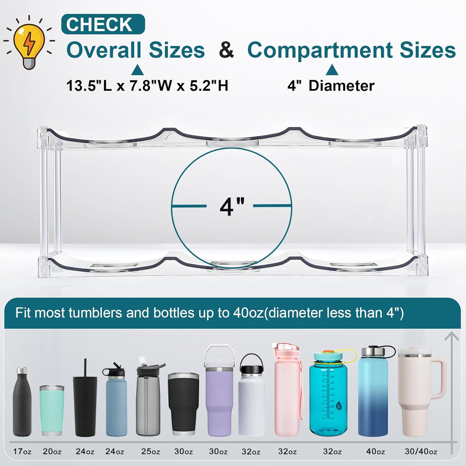 Stackable 3-Tier Water Bottle Holder for Stanley YETI - Clear Racks