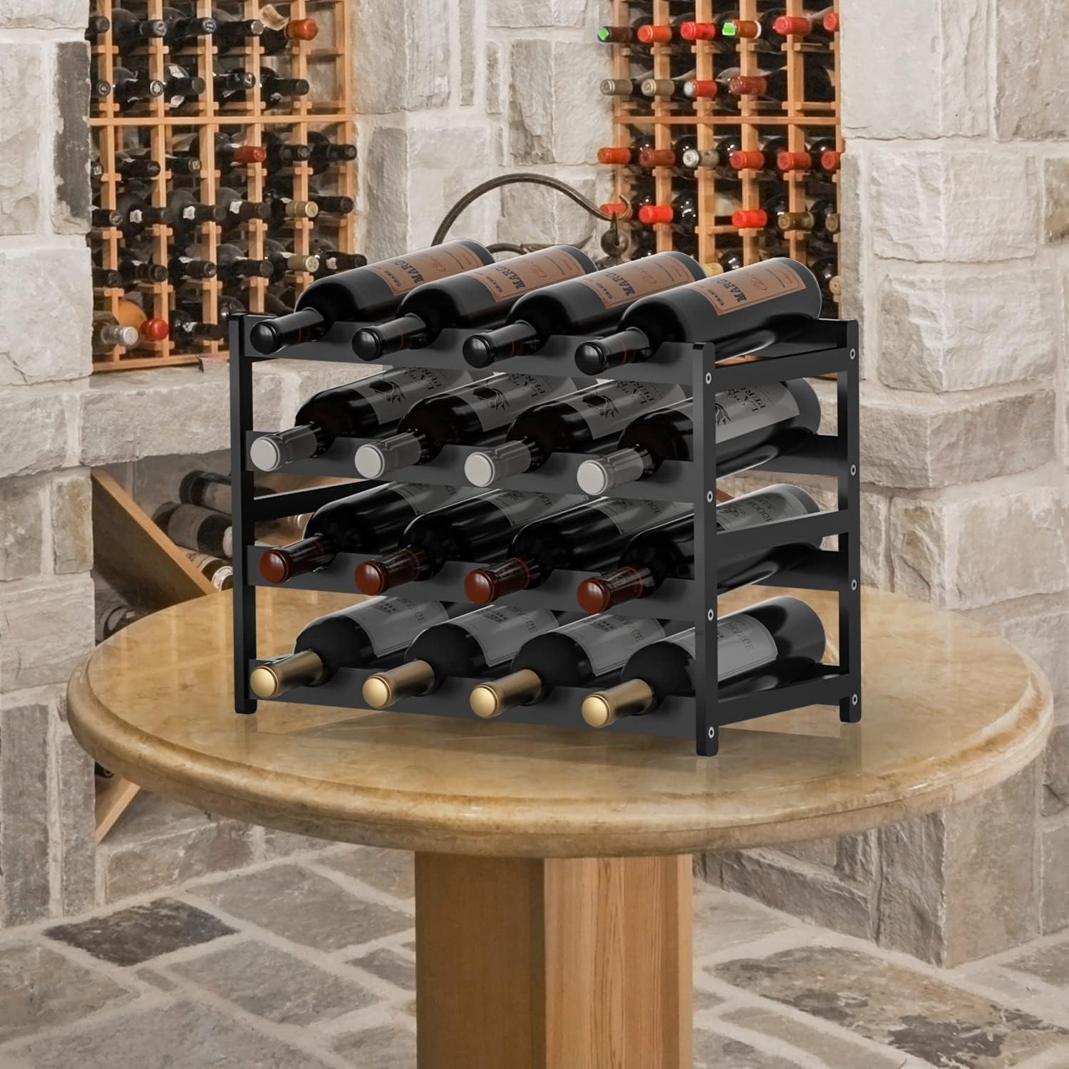 Ruichang 4-Tier Bamboo Wine Rack - 16 Bottle Capacity