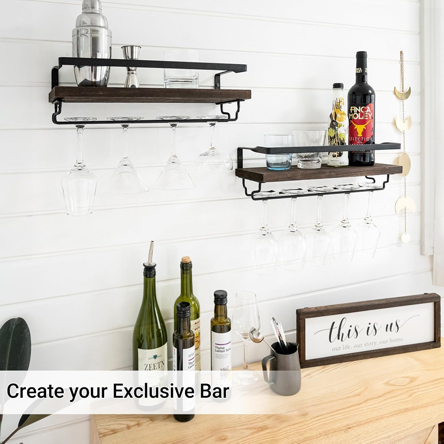 Mkono Wall Mounted Wine Rack Set of 2