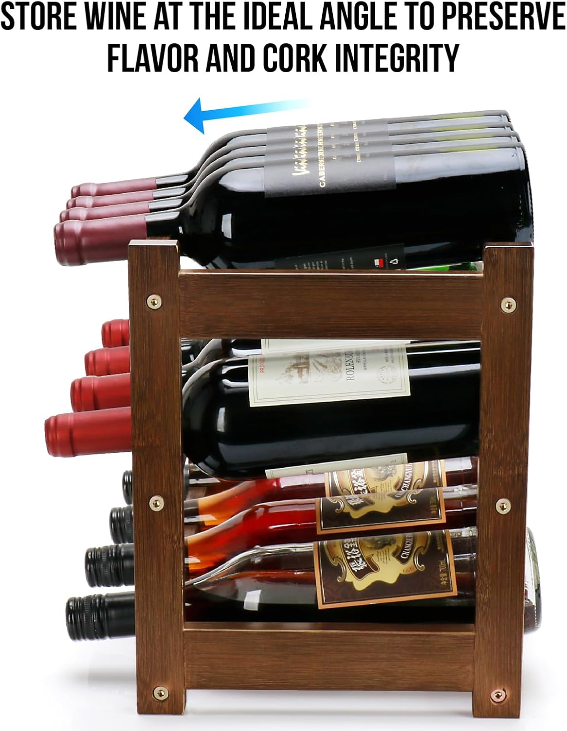 Thalomely 3-Tier Bamboo Wine Rack with 12 Bottles Storage