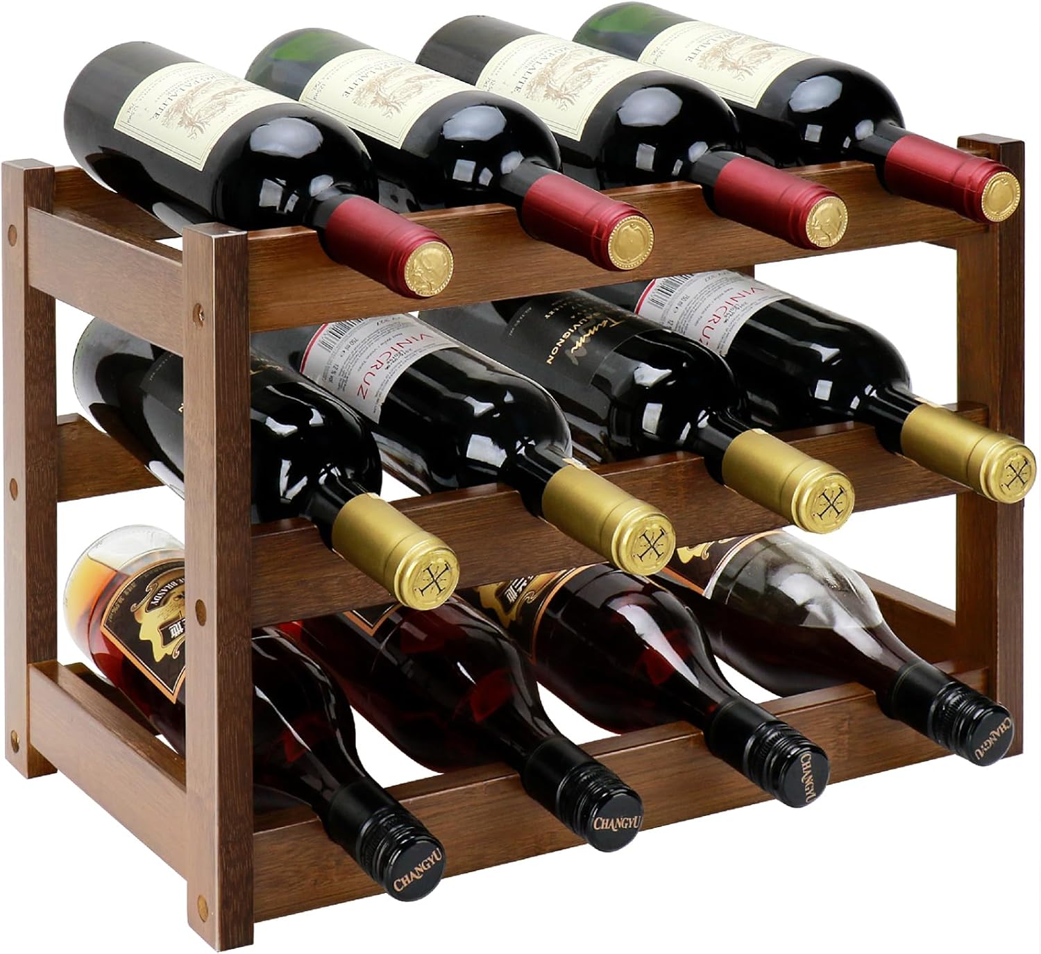 Thalomely 3-Tier Bamboo Wine Rack with 12 Bottles Storage