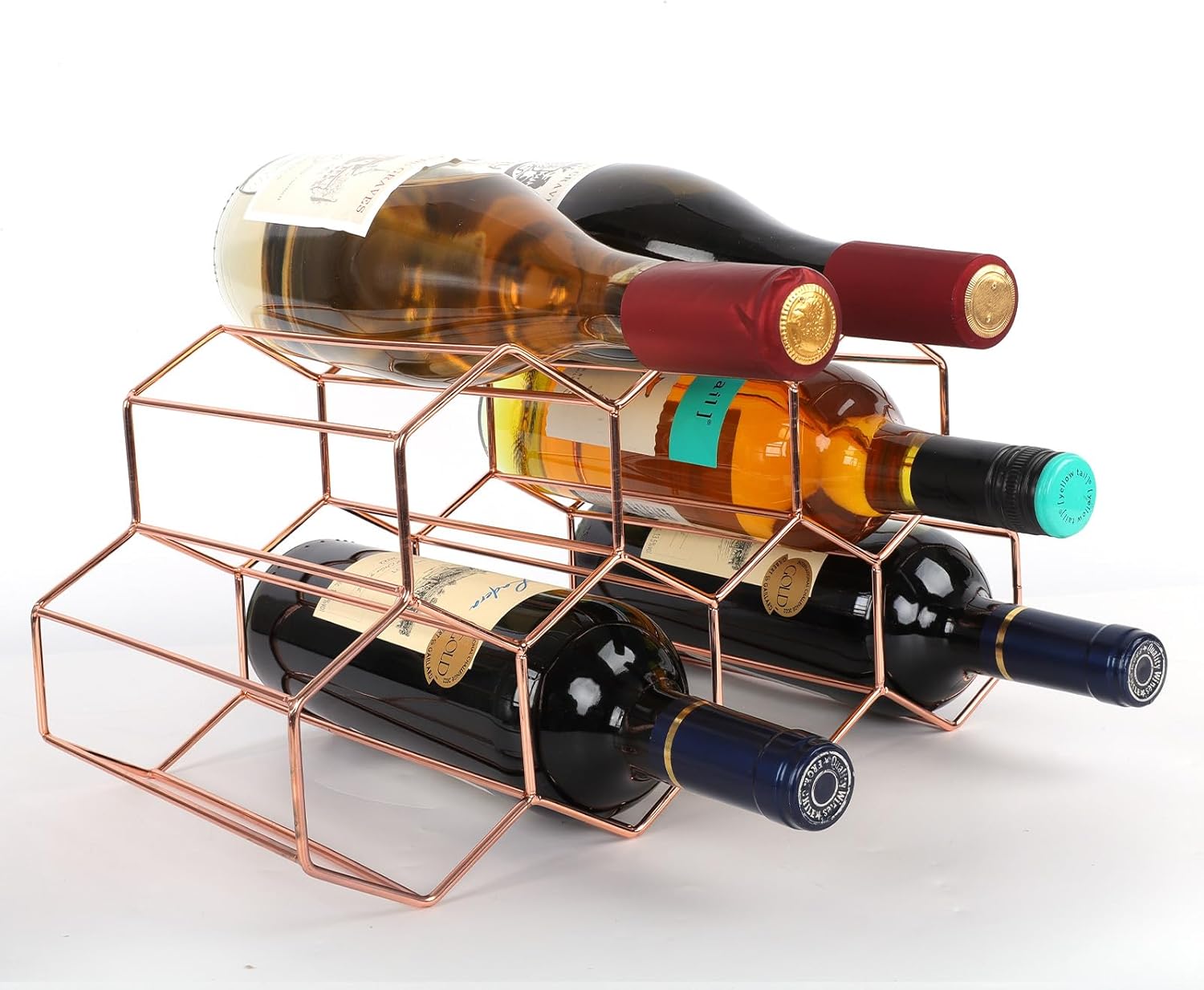 Luoieo Rose Gold Wine Rack 9 Bottle Geometric Design No Assembly Required