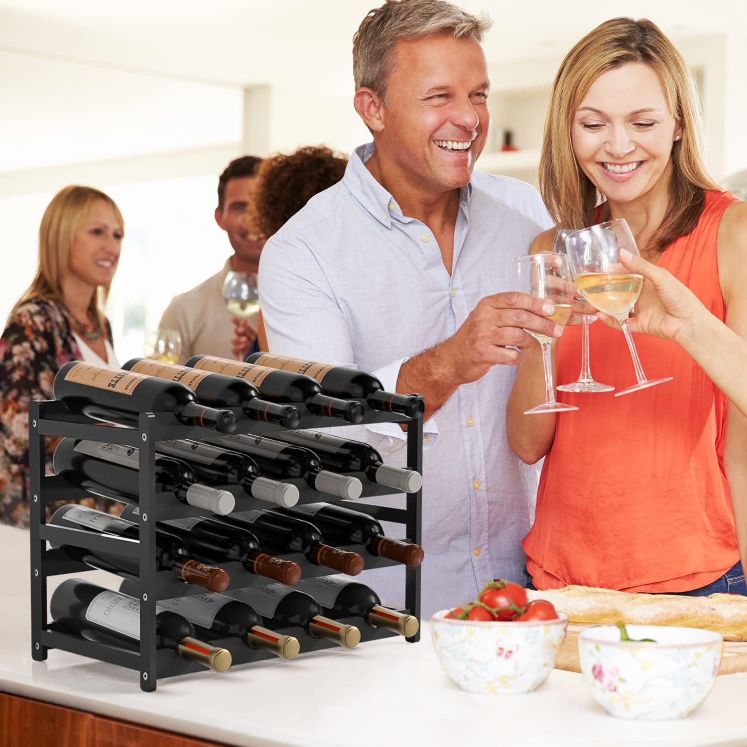 Ruichang 4-Tier Bamboo Wine Rack - 16 Bottle Capacity
