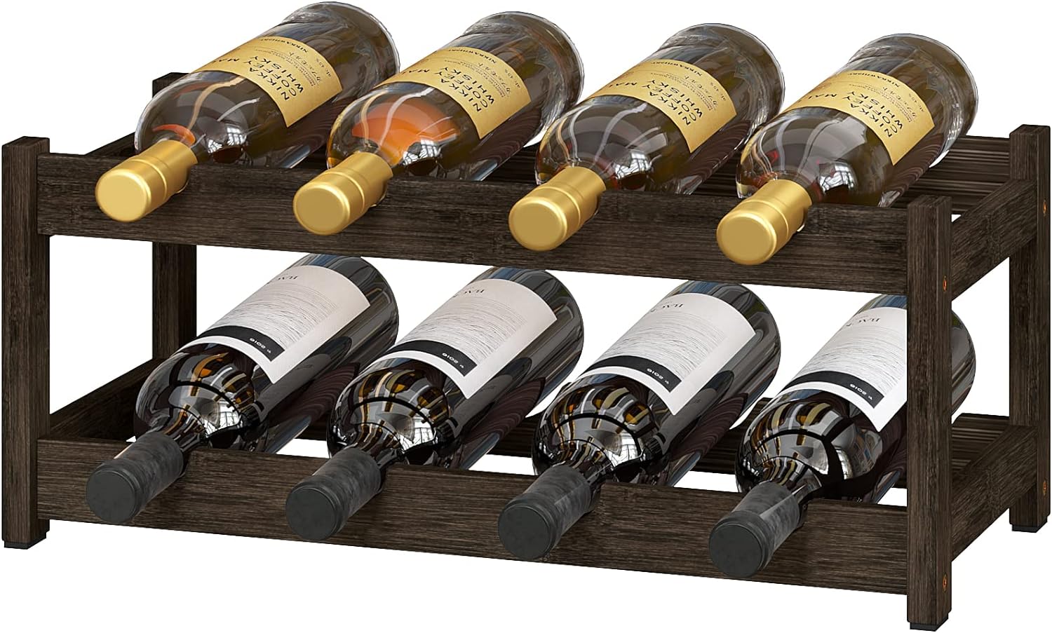 Bameos 2 Tier Bamboo Wine Rack 8 Bottle Mocha