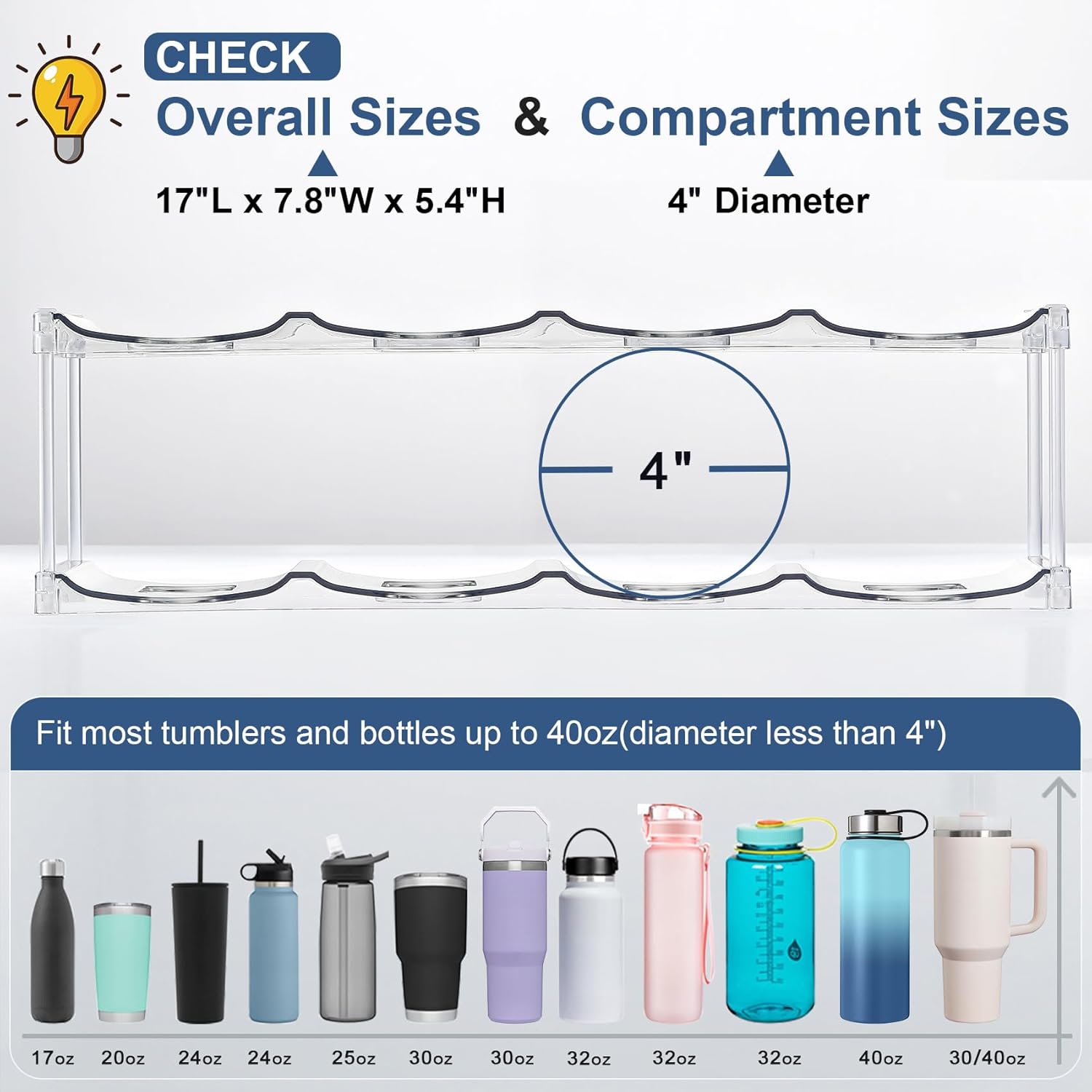 3 Tier Stackable Water Bottle Organizer - 12 Cup Holder for Large Bottles