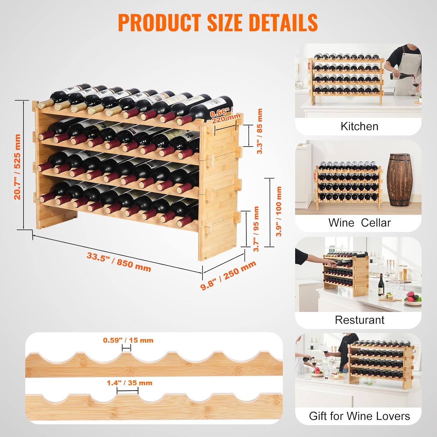 VEVOR 36-Bottle Freestanding Bamboo Wine Rack