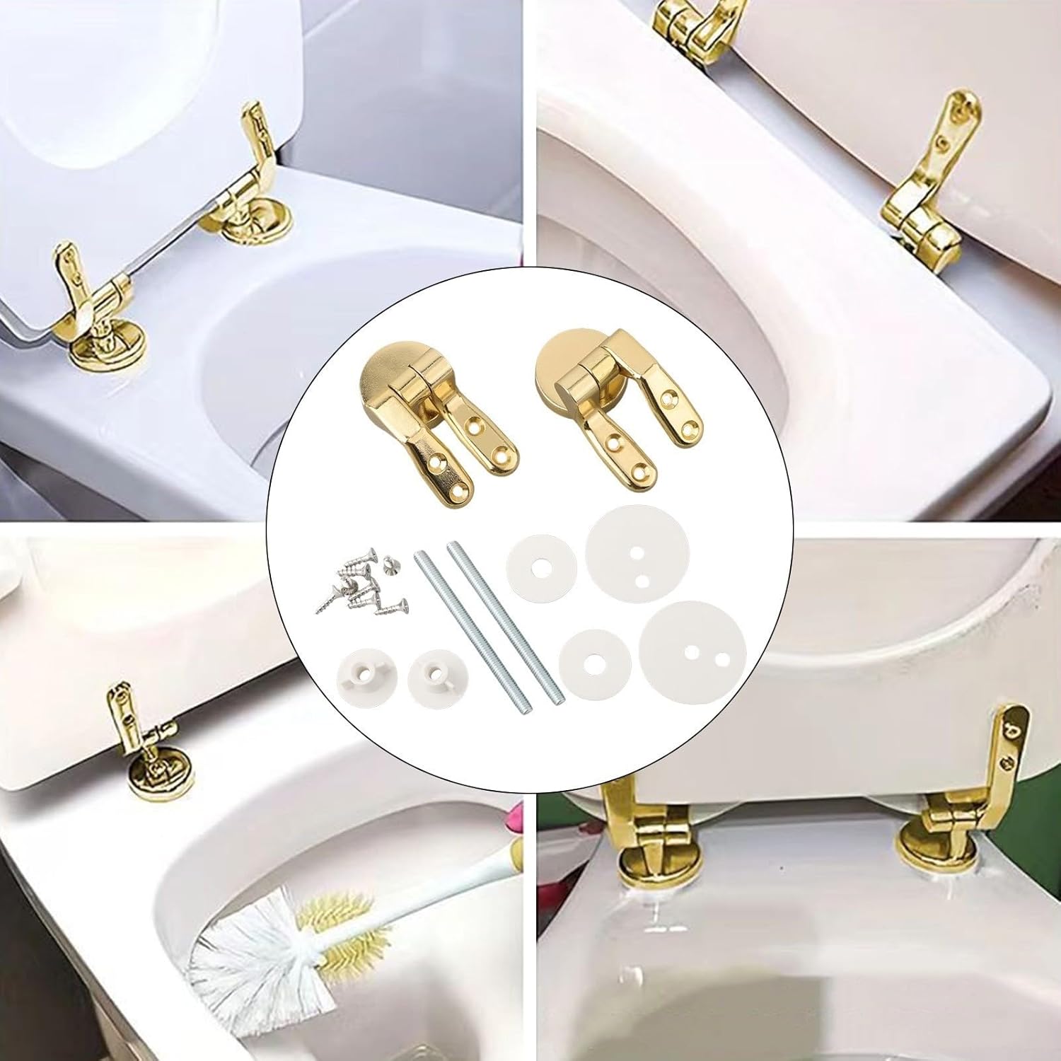 2Pcs Heavy Duty Gold Toilet Hinges Set