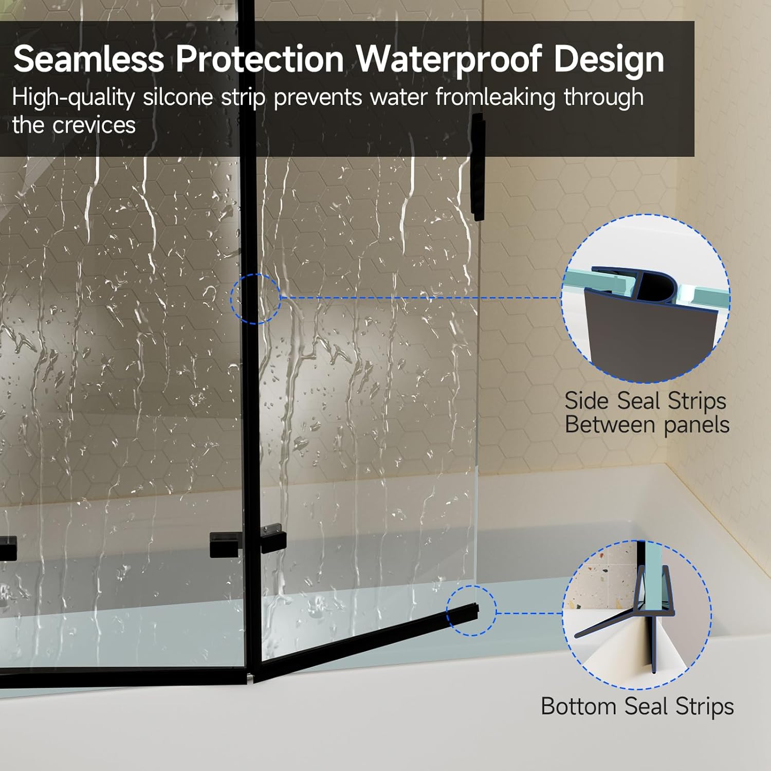 Klajowp Bathtub Shower Door 51x59 Clear Tempered Glass