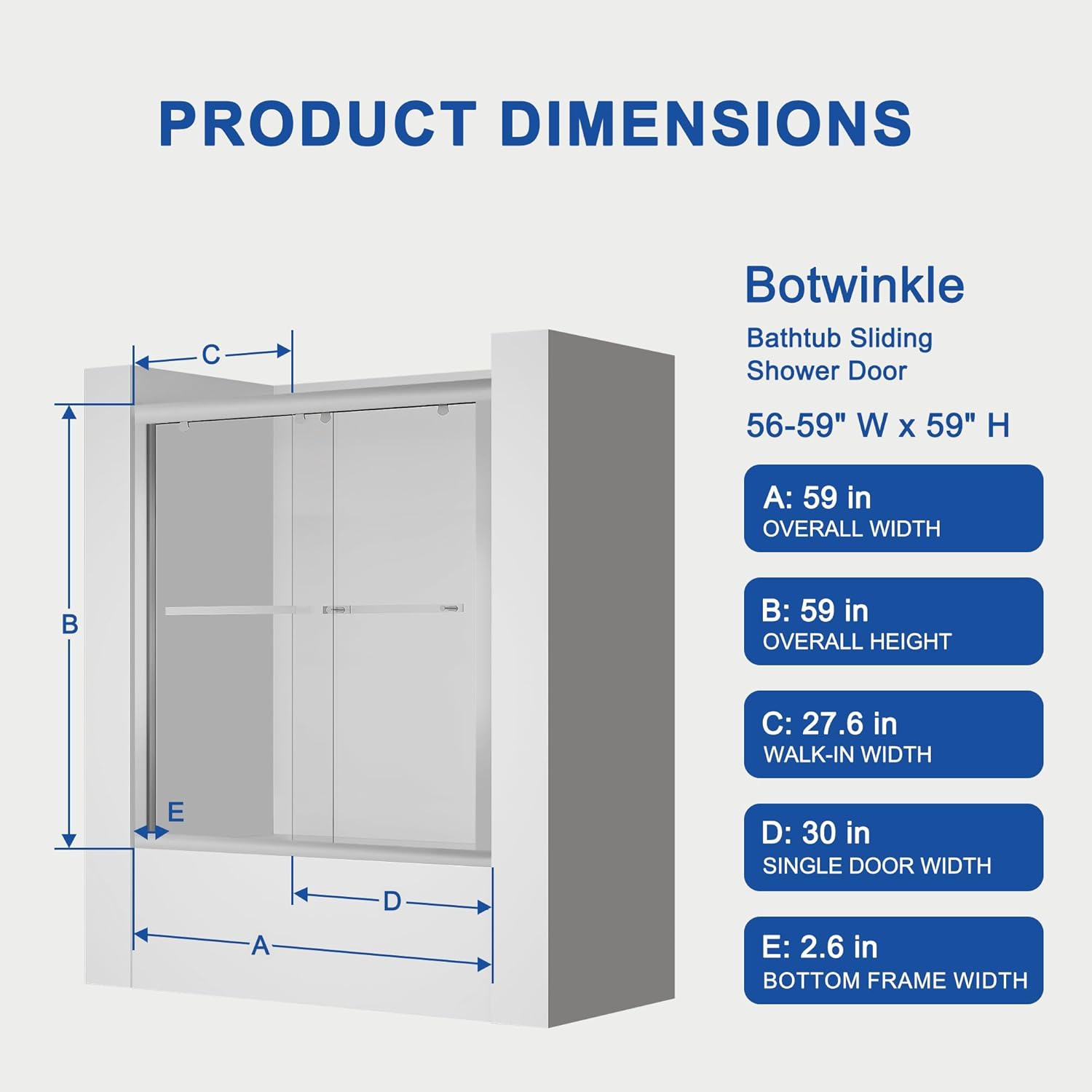 Botwinkle Bathtub Shower Door 56-59 x 59 Bright Silver