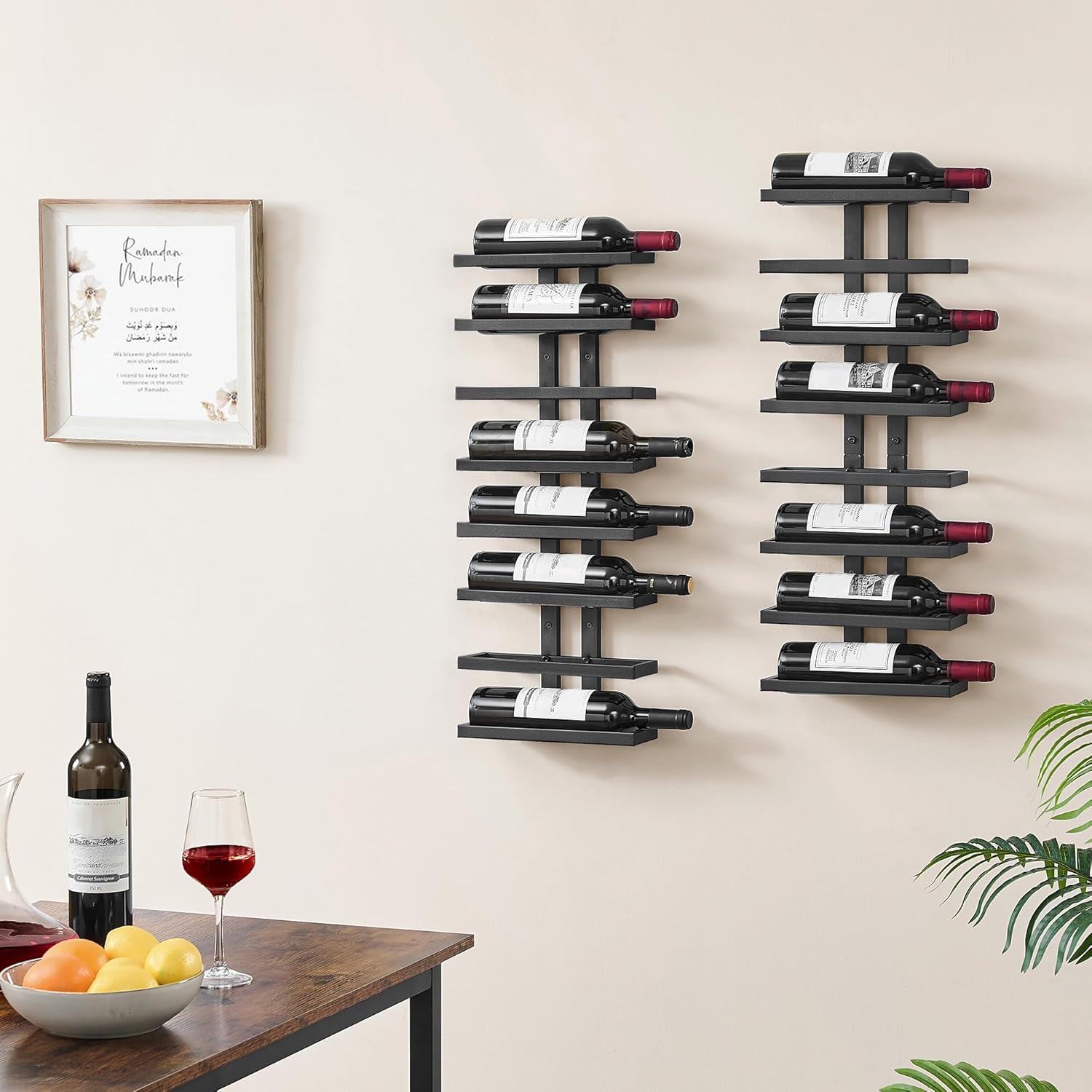 Hoctieon 2-Set 8 Tier Wall Wine Rack 16 Tiers Black