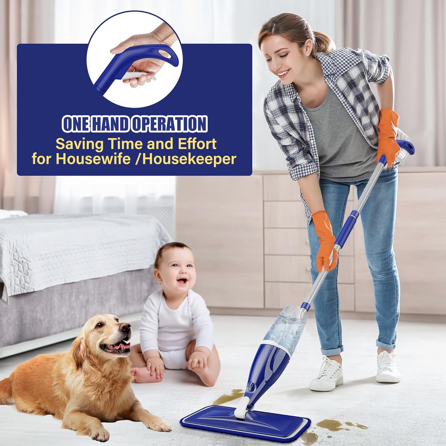 EXEGO Spray Mop with 3 Reusable Pads for Multi-Surface Cleaning
