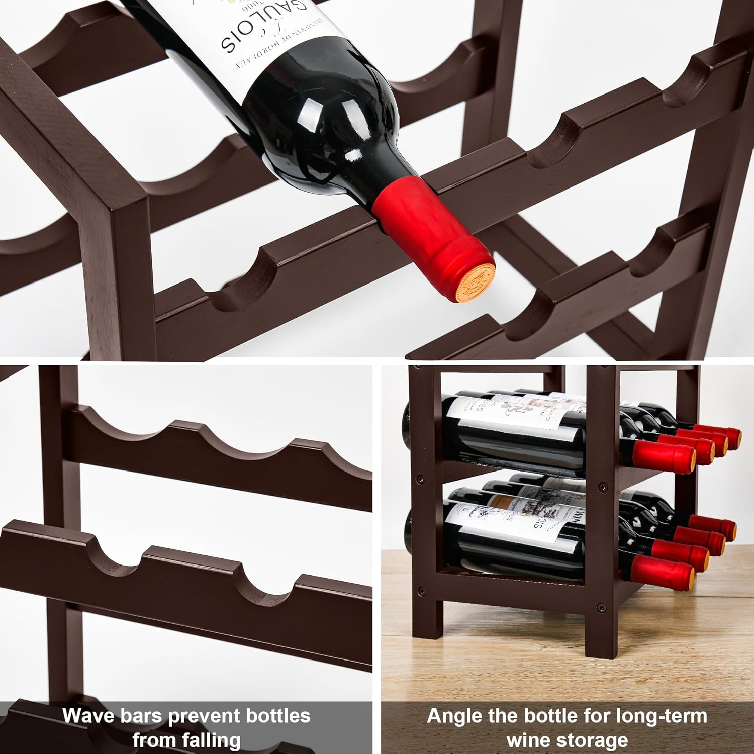 VASMIA 6-Tier Bamboo Wine Rack for 24 Bottles