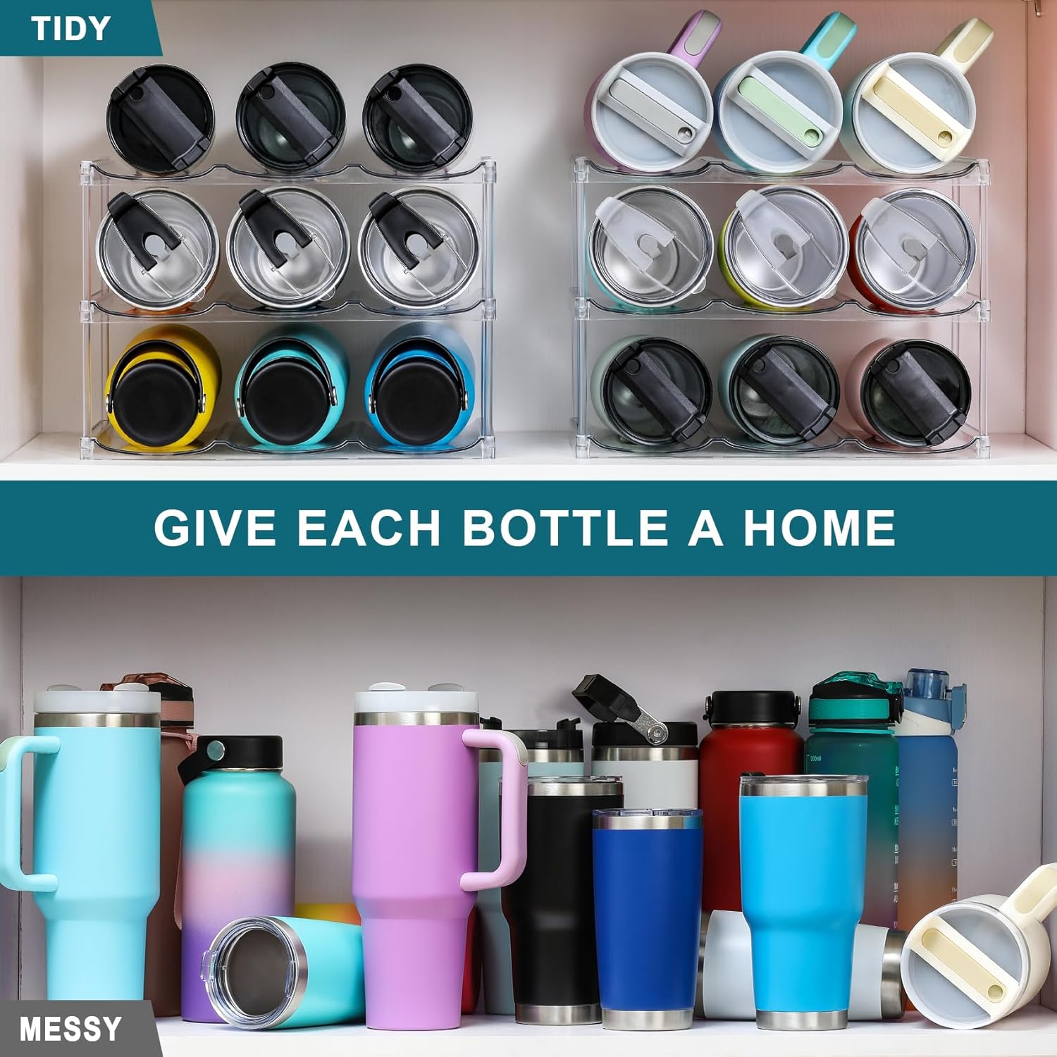 Stackable 3-Tier Water Bottle Holder for Stanley YETI - Clear Racks
